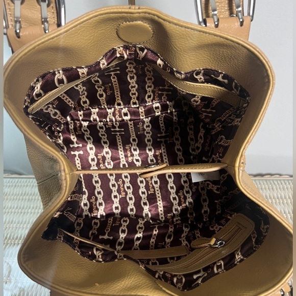 Tignanello Tan Pebble Leather Handbag Shoulder Purse Satchel - Picture 7 of 12